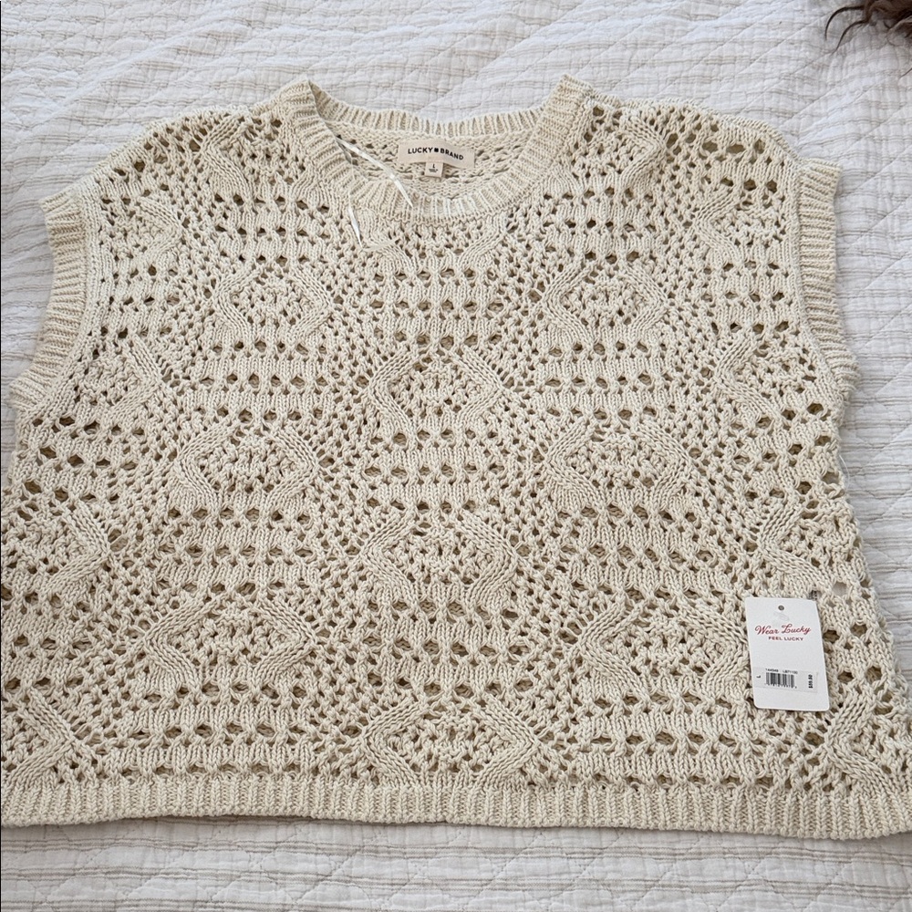 Lucky Cream Crochet Knit Sleeveless Sweater